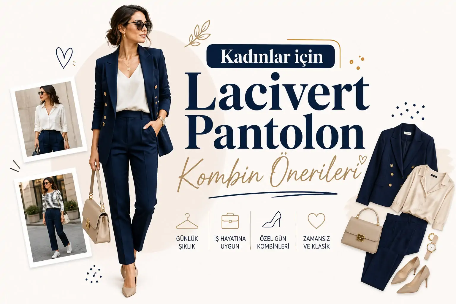 Kadınlar için Lacivert Pantolon Kombin Önerileri